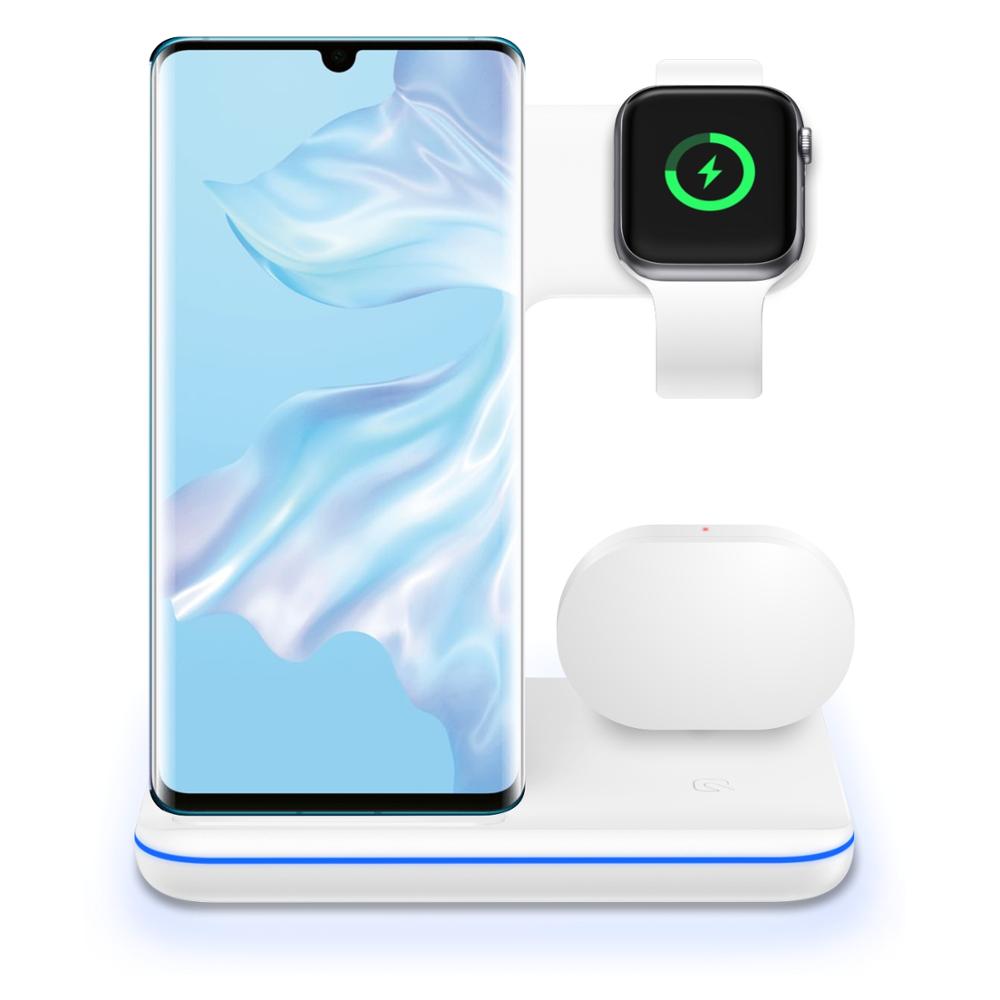Caricabatterie wireless 3 in 1 per cellulare, smartwatch e cuffie | Supporto di ricarica rapida con luce intelligente - Compatibile con Apple e Android