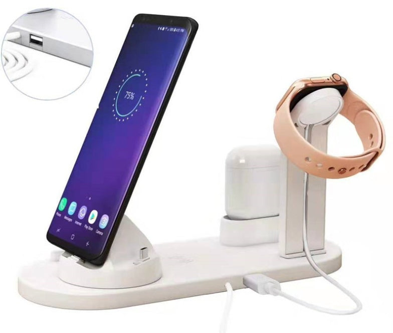 Stazione di ricarica rapida 4 in 1 | Dock per iPhone, AirPods e Smartwatch con ricarica wireless da 10 W