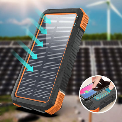 Power Bank solare con bussola e ricarica rapida | 20.000–26.800 mAh | Batteria esterna ad alta resistenza per campeggio ed emergenze