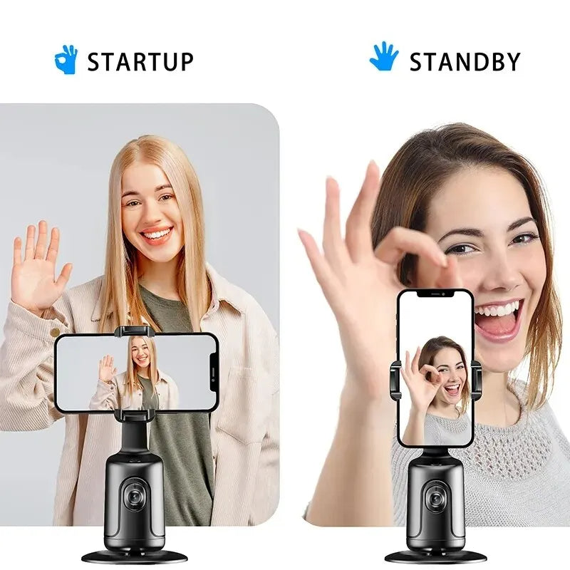 Gimbal intelligente a 360° con tracciamento facciale AI: supporto automatico per cellulare senza app, ideale per vlog, streaming live e video 