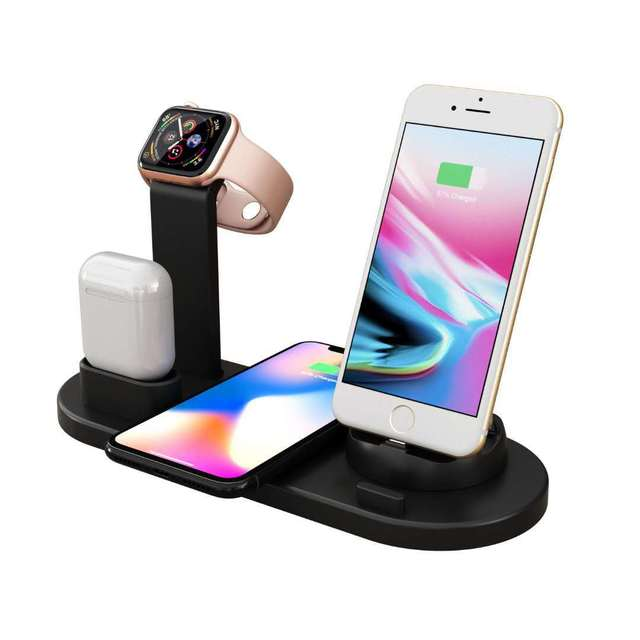 Stazione di ricarica rapida 4 in 1 | Dock per iPhone, AirPods e Smartwatch con ricarica wireless da 10 W