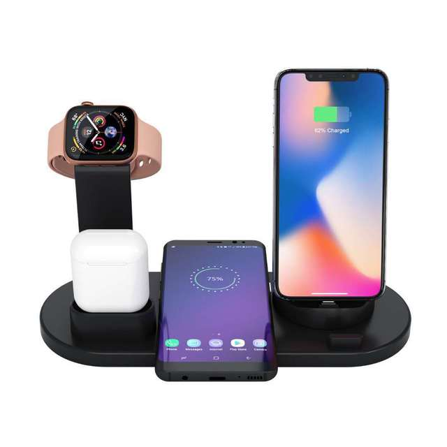 Stazione di ricarica rapida 4 in 1 | Dock per iPhone, AirPods e Smartwatch con ricarica wireless da 10 W