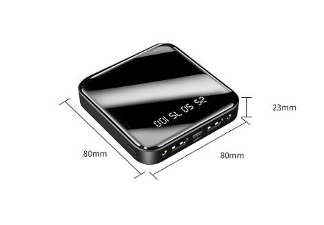Mini Power Bank da 20.000 mAh con display digitale a specchio | Caricabatterie USB portatile compatto con più uscite