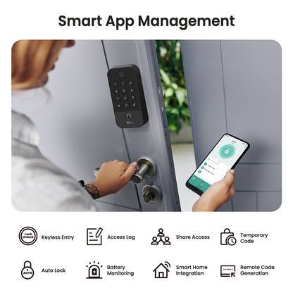 Serratura intelligente Wi-Fi + Bluetooth con impronta digitale, tastiera e app | Blocco automatico, accesso 5 in 1, compatibile con Alexa/Google