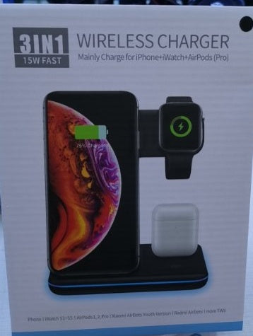 Caricabatterie wireless 3 in 1 per cellulare, smartwatch e cuffie | Supporto di ricarica rapida con luce intelligente - Compatibile con Apple e Android