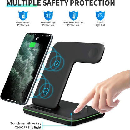 Caricabatterie wireless 3 in 1 per cellulare, smartwatch e cuffie | Supporto di ricarica rapida con luce intelligente - Compatibile con Apple e Android