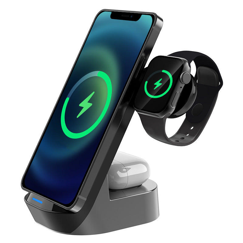 Caricabatterie wireless pieghevole 3 in 1 da 15 W | Supporto verticale per telefono, orologio e cuffie | Ricarica rapida USB-C