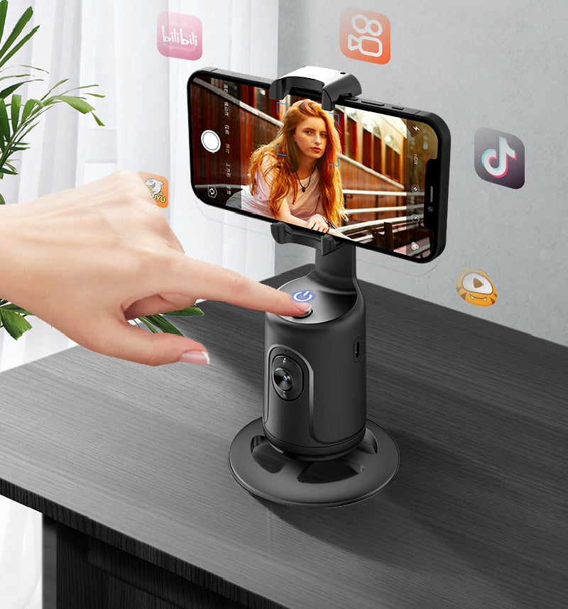 Gimbal intelligente a 360° con tracciamento facciale AI: supporto automatico per cellulare senza app, ideale per vlog, streaming live e video 