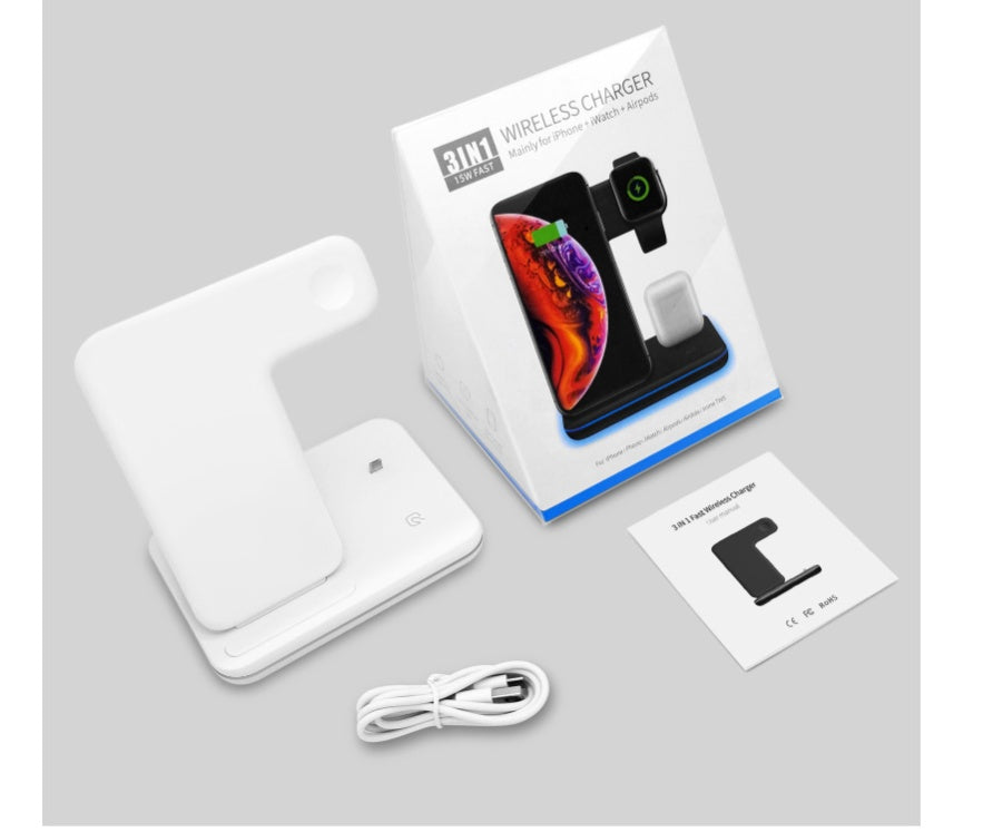 Caricabatterie wireless 3 in 1 per cellulare, smartwatch e cuffie | Supporto di ricarica rapida con luce intelligente - Compatibile con Apple e Android
