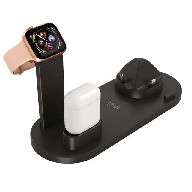 Stazione di ricarica rapida 4 in 1 | Dock per iPhone, AirPods e Smartwatch con ricarica wireless da 10 W
