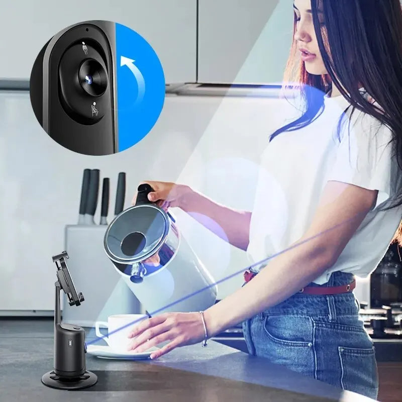 Gimbal intelligente a 360° con tracciamento facciale AI: supporto automatico per cellulare senza app, ideale per vlog, streaming live e video 
