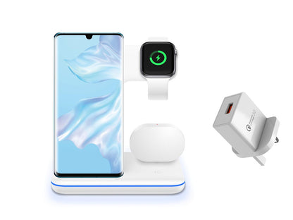 Caricabatterie wireless 3 in 1 per cellulare, smartwatch e cuffie | Supporto di ricarica rapida con luce intelligente - Compatibile con Apple e Android