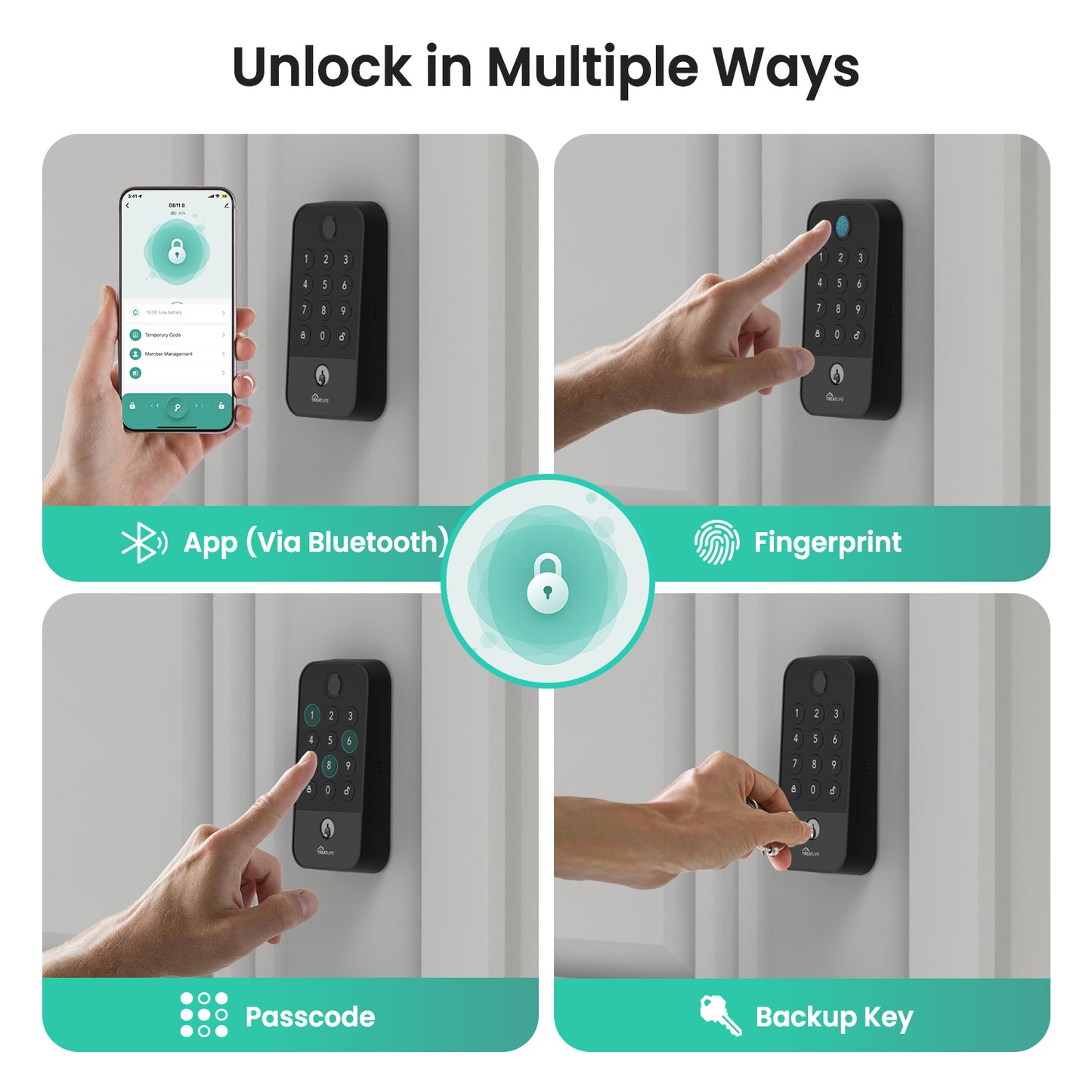 Serratura intelligente Wi-Fi + Bluetooth con impronta digitale, tastiera e app | Blocco automatico, accesso 5 in 1, compatibile con Alexa/Google
