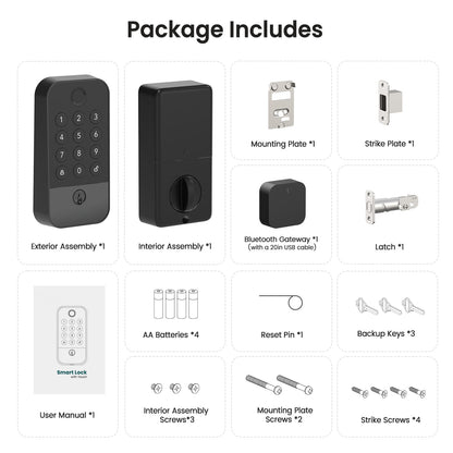 Serratura intelligente Wi-Fi + Bluetooth con impronta digitale, tastiera e app | Blocco automatico, accesso 5 in 1, compatibile con Alexa/Google